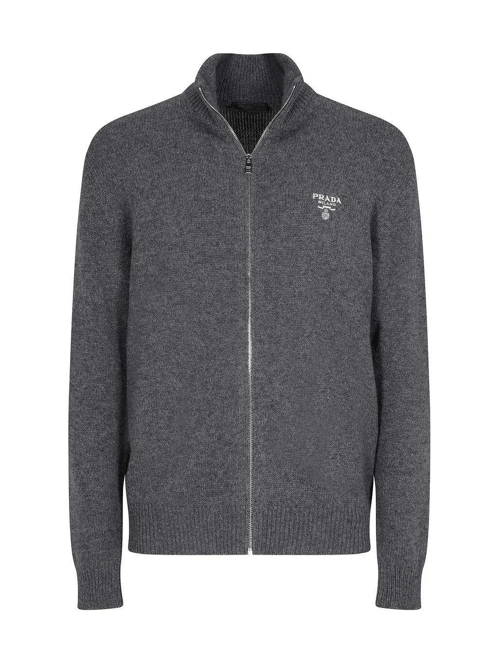 Prada Logo Embroidered Full-Zipped Knit Cardigan