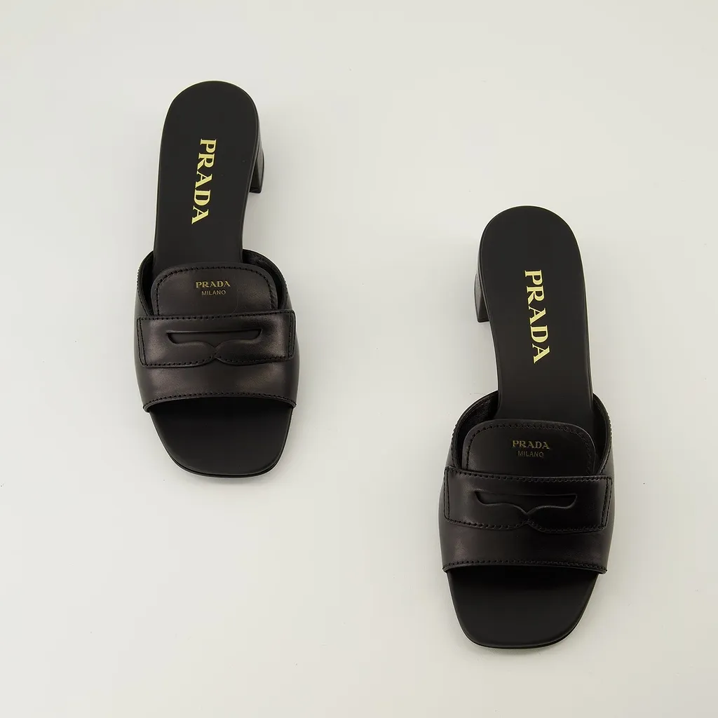 Prada Logo Lettering Low-Heelded Mules