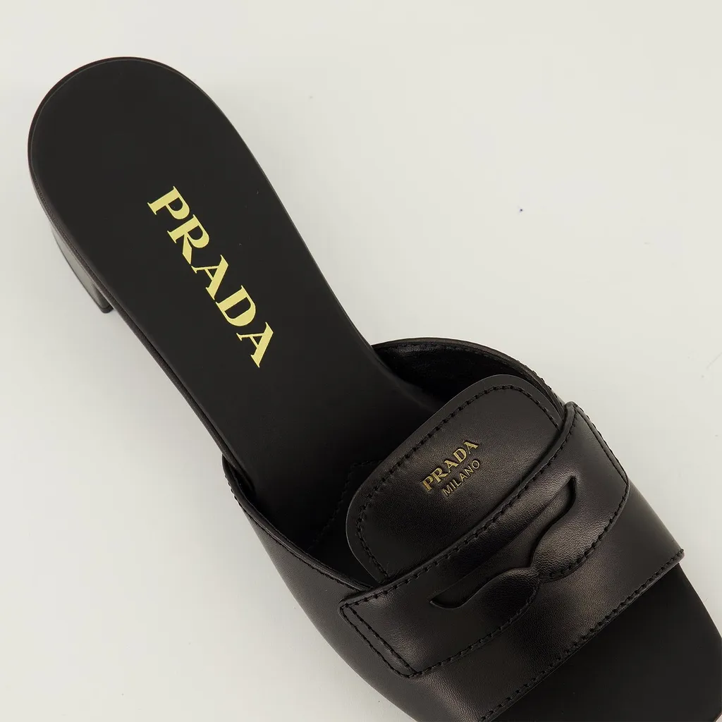Prada Logo Lettering Low-Heelded Mules