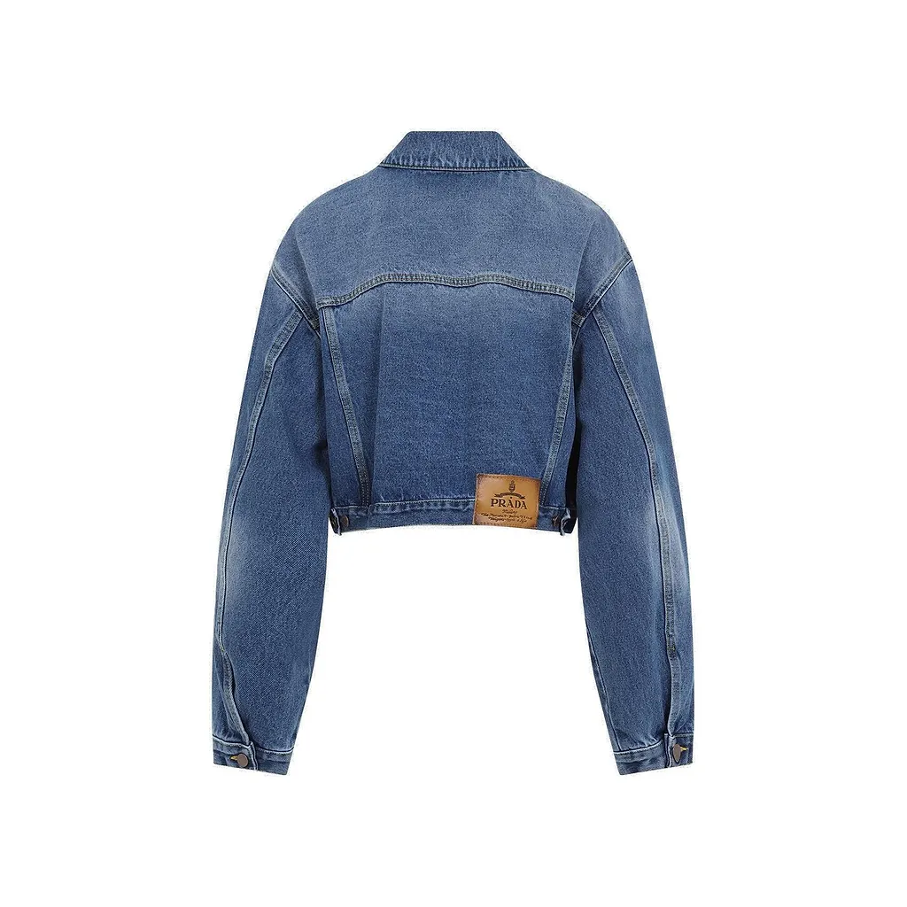 Prada Logo Patch Cropped Denim Jacket