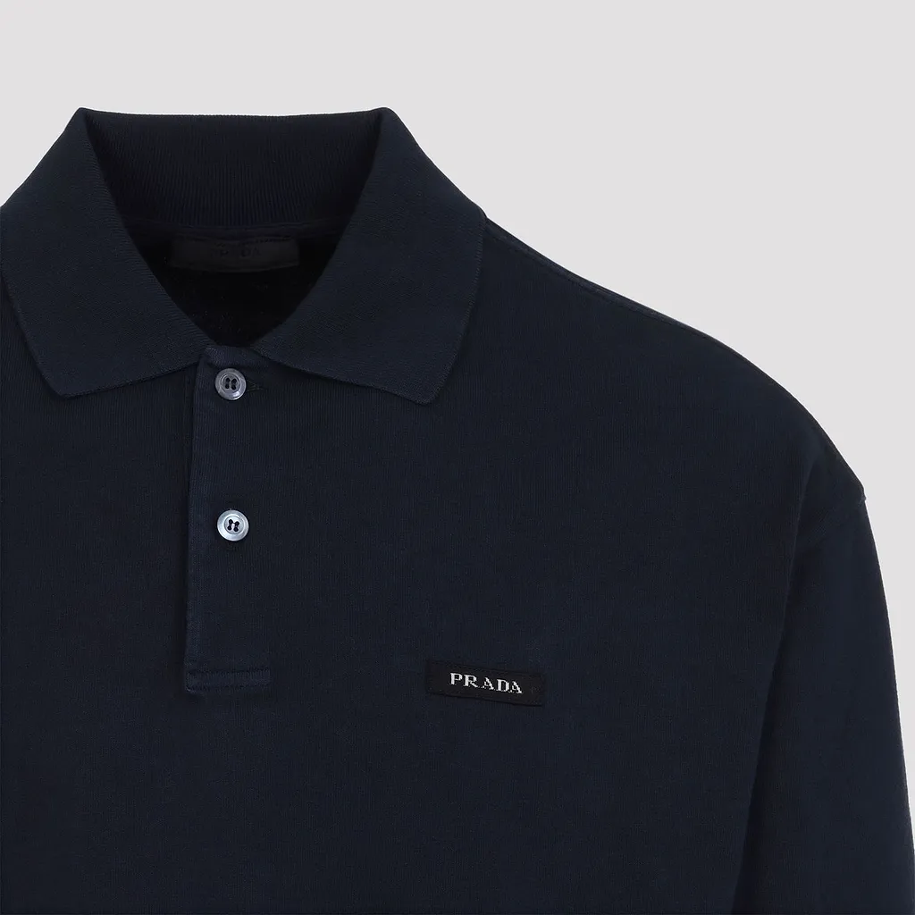 Prada Logo Patch Long-Sleeve Polo Shirt