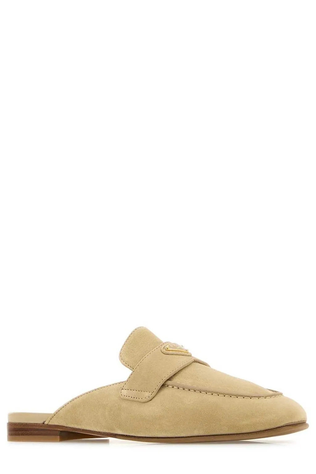 Prada Logo Plaque Almond Toe Mules