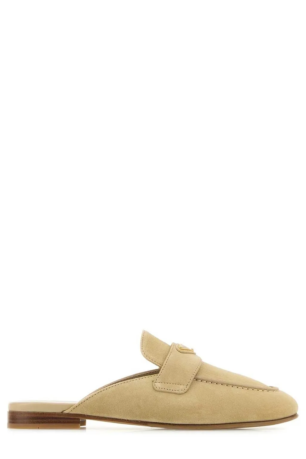 Prada Logo Plaque Almond Toe Mules