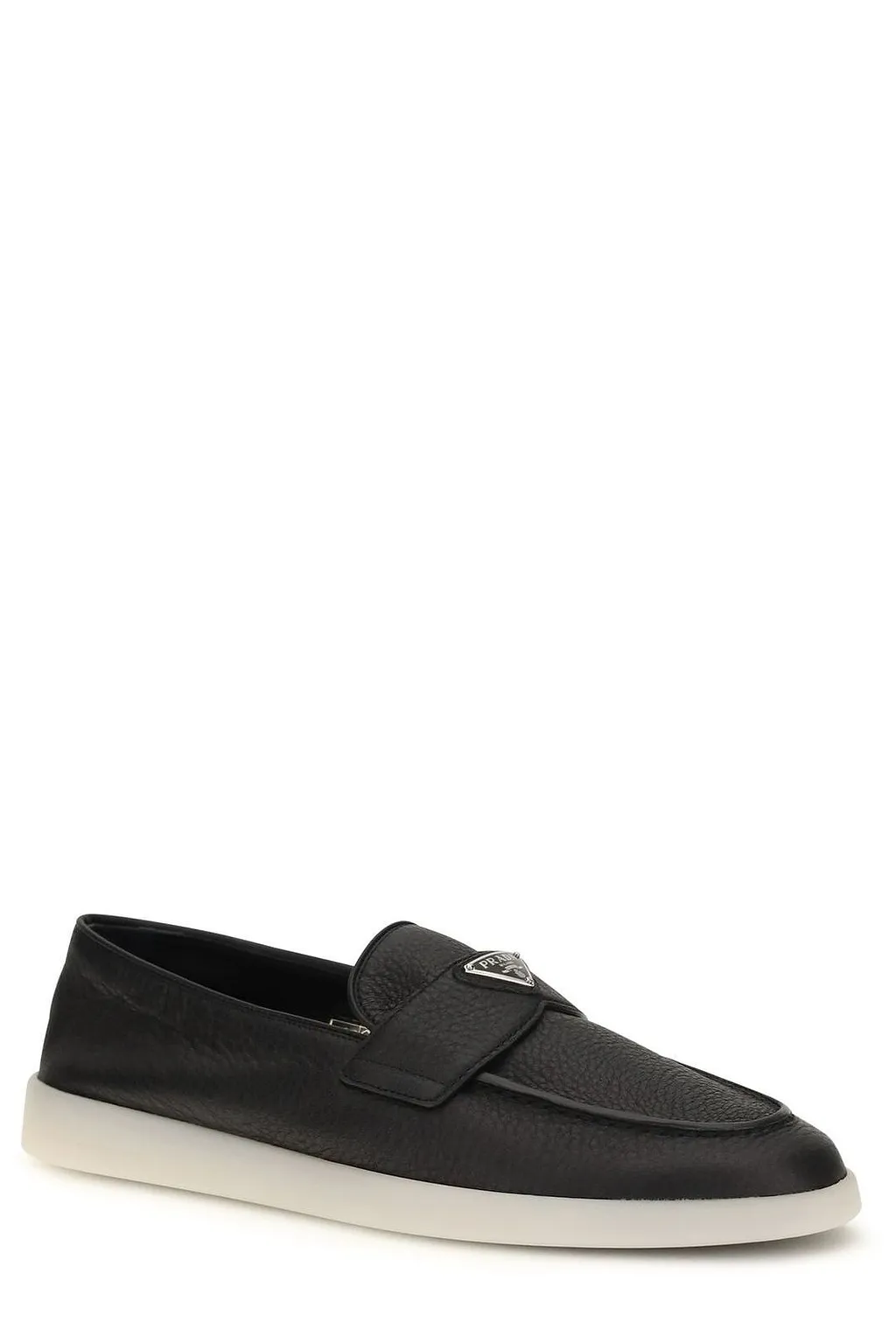 Prada Logo Plaque Almond Toe Loafers