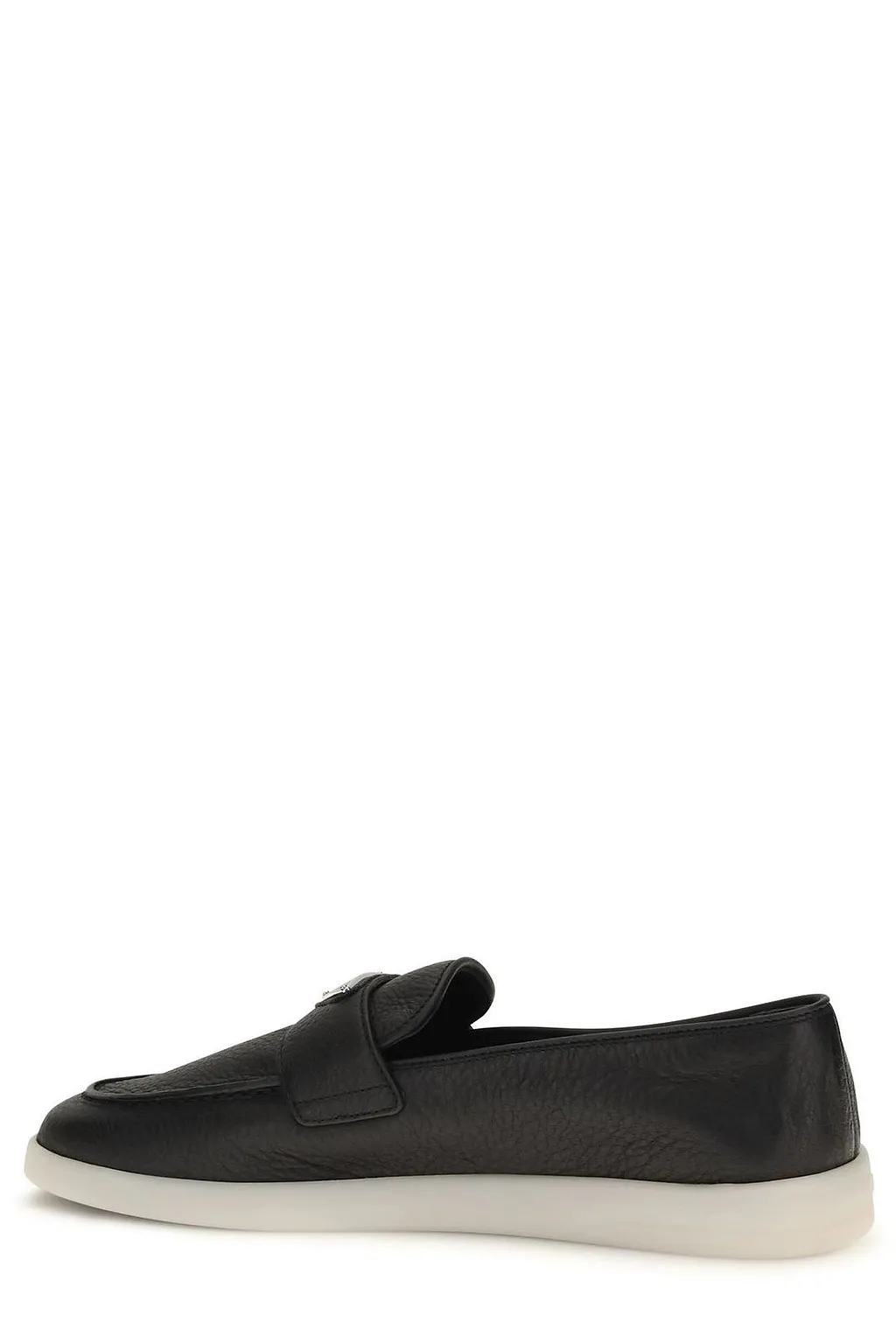 Prada Logo Plaque Almond Toe Loafers