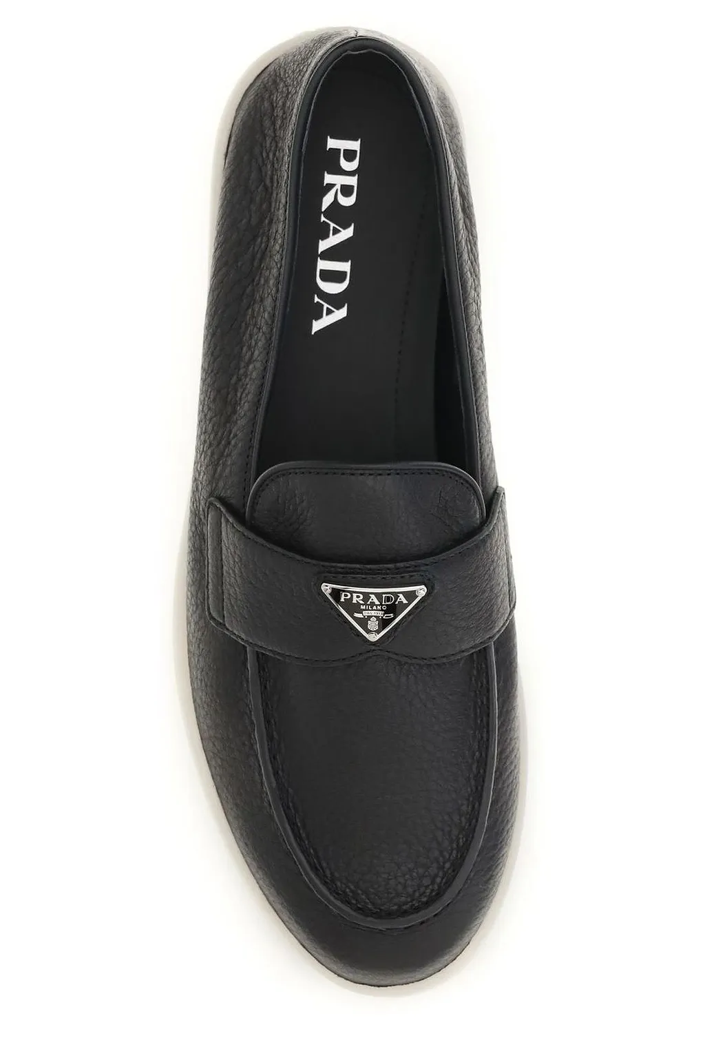 Prada Logo Plaque Almond Toe Loafers