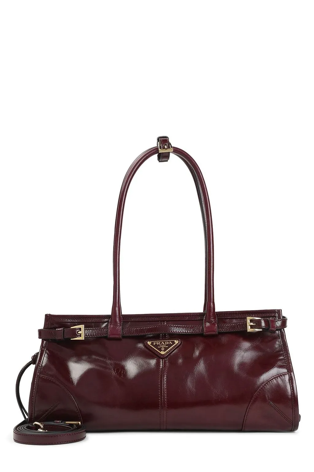 Prada Logo Plaque Belted Medium Tote Bag