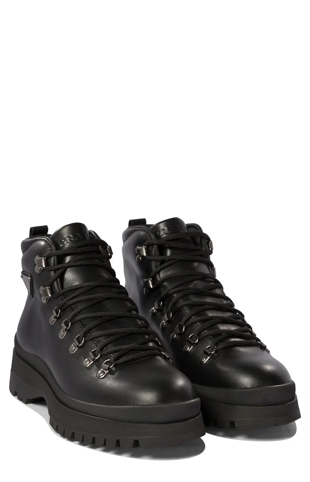 Prada Logo Plaque Lace-Up Boots