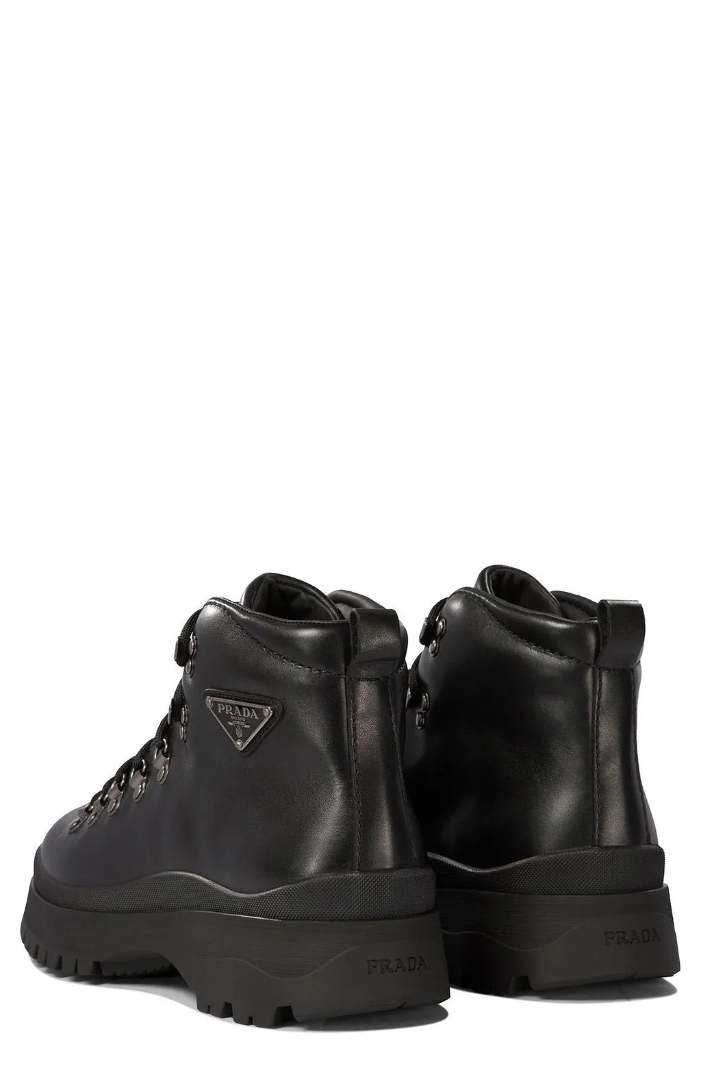 Prada Logo Plaque Lace-Up Boots