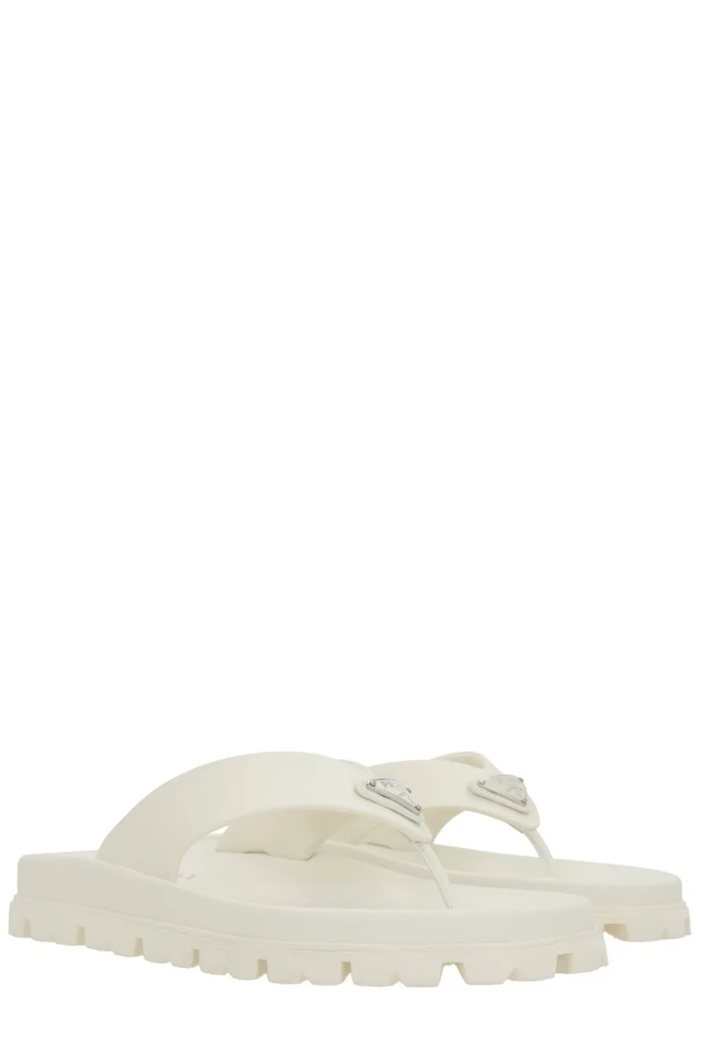 Prada Logo Plaque Round-Toe Flip Flops