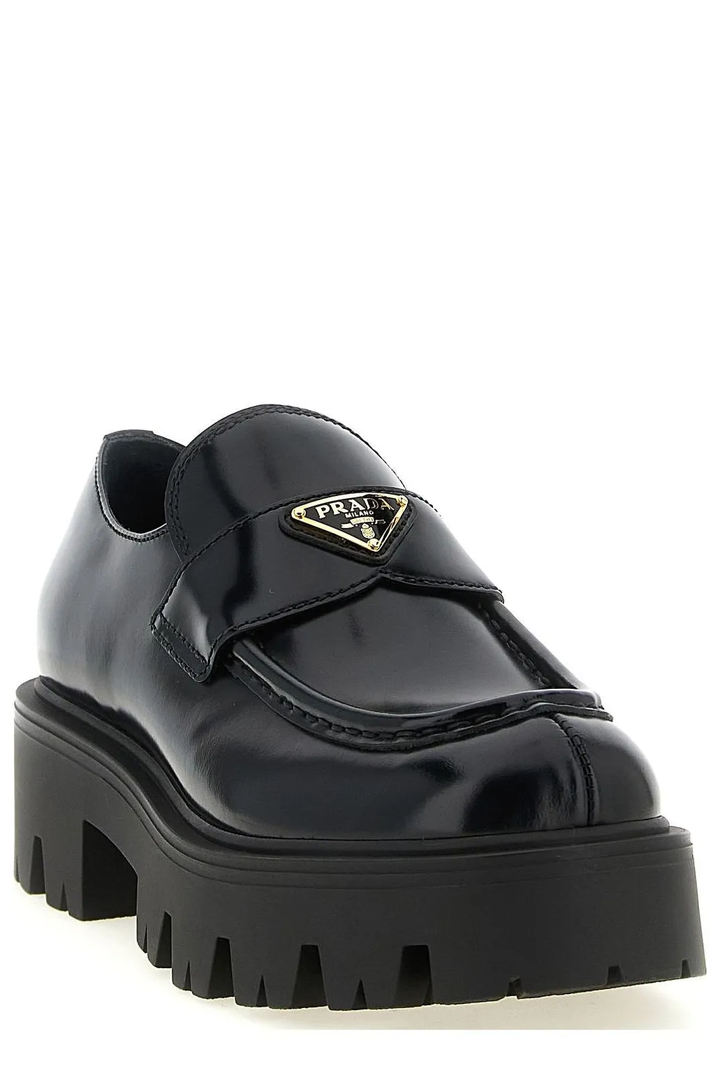 Prada Logo Plaque Slip-On Loafers