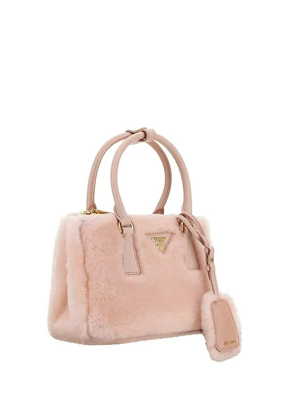 Prada Logo Plaque Teddy Bowling Top Handle Bag