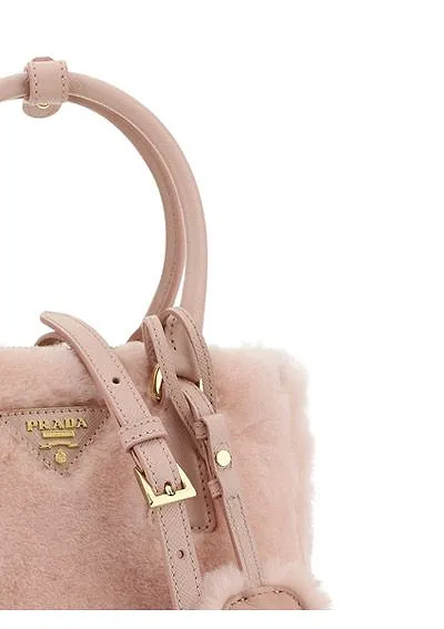 Prada Logo Plaque Teddy Bowling Top Handle Bag