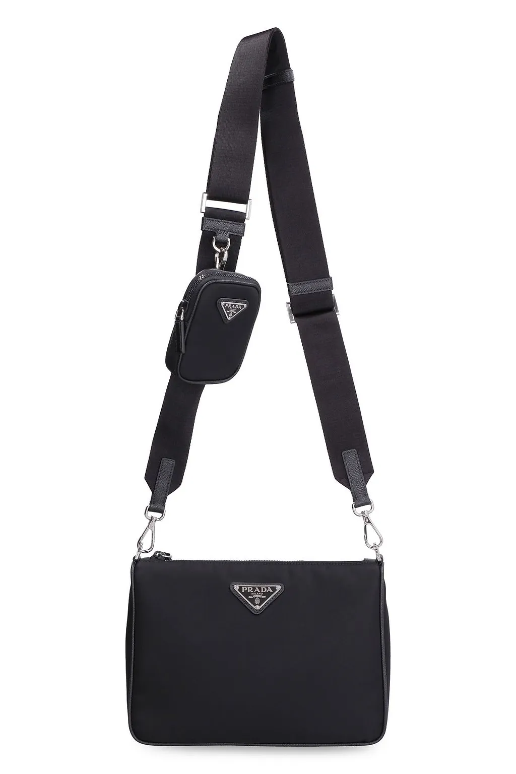Prada Logo Plaque Zipped Messenger Bag