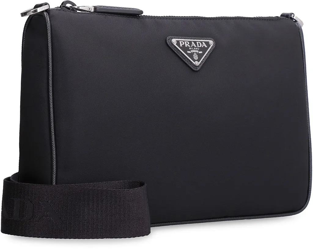 Prada Logo Plaque Zipped Messenger Bag