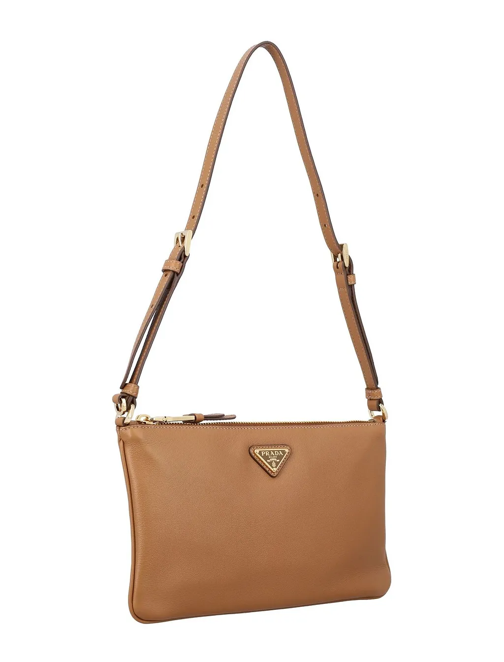 Prada Logo Plaque Zipped Shoulder Bag