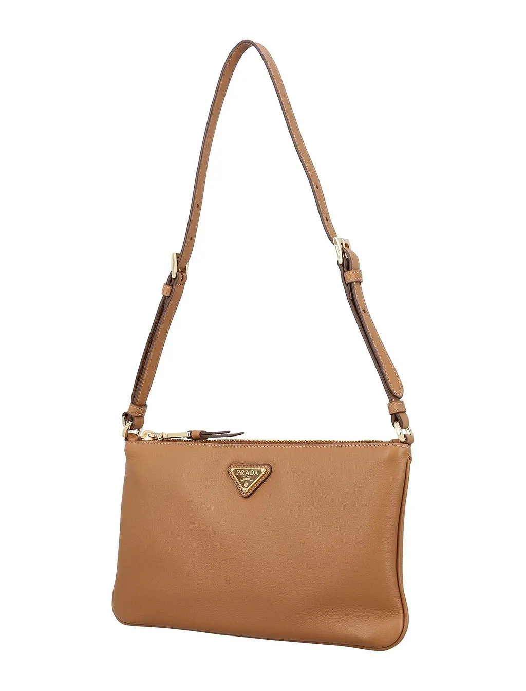 Prada Logo Plaque Zipped Shoulder Bag