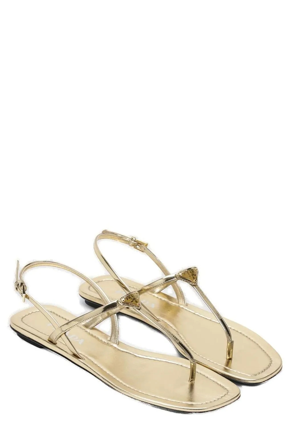 Prada Metallic Flat Thong Sandals