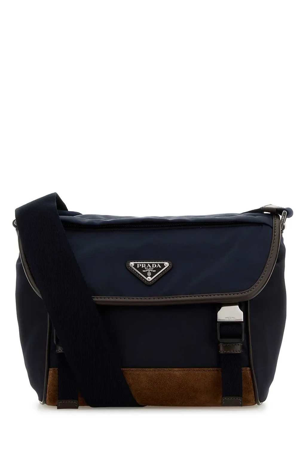 Prada Logo Plaque Foldover Top Messenger Bag