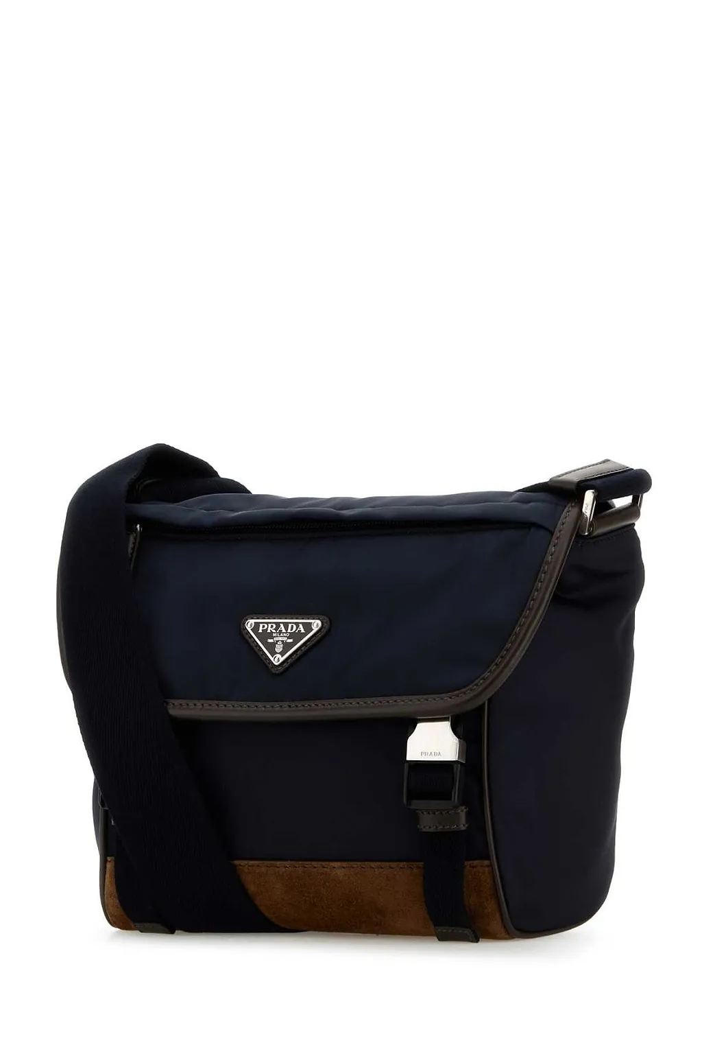 Prada Logo Plaque Foldover Top Messenger Bag
