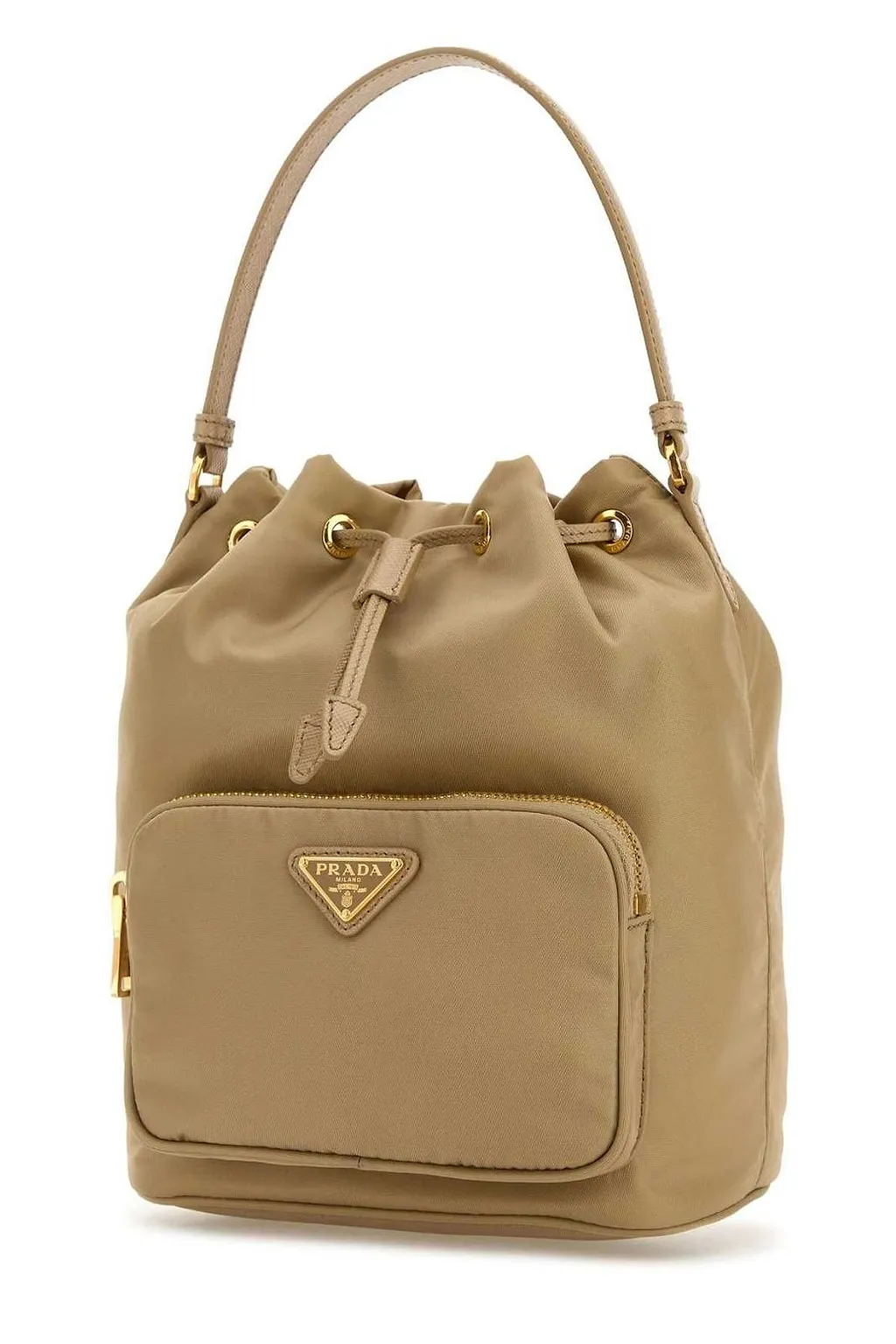 Prada Re-Nylon Triangle-Logo Drawstring Bucket Bag