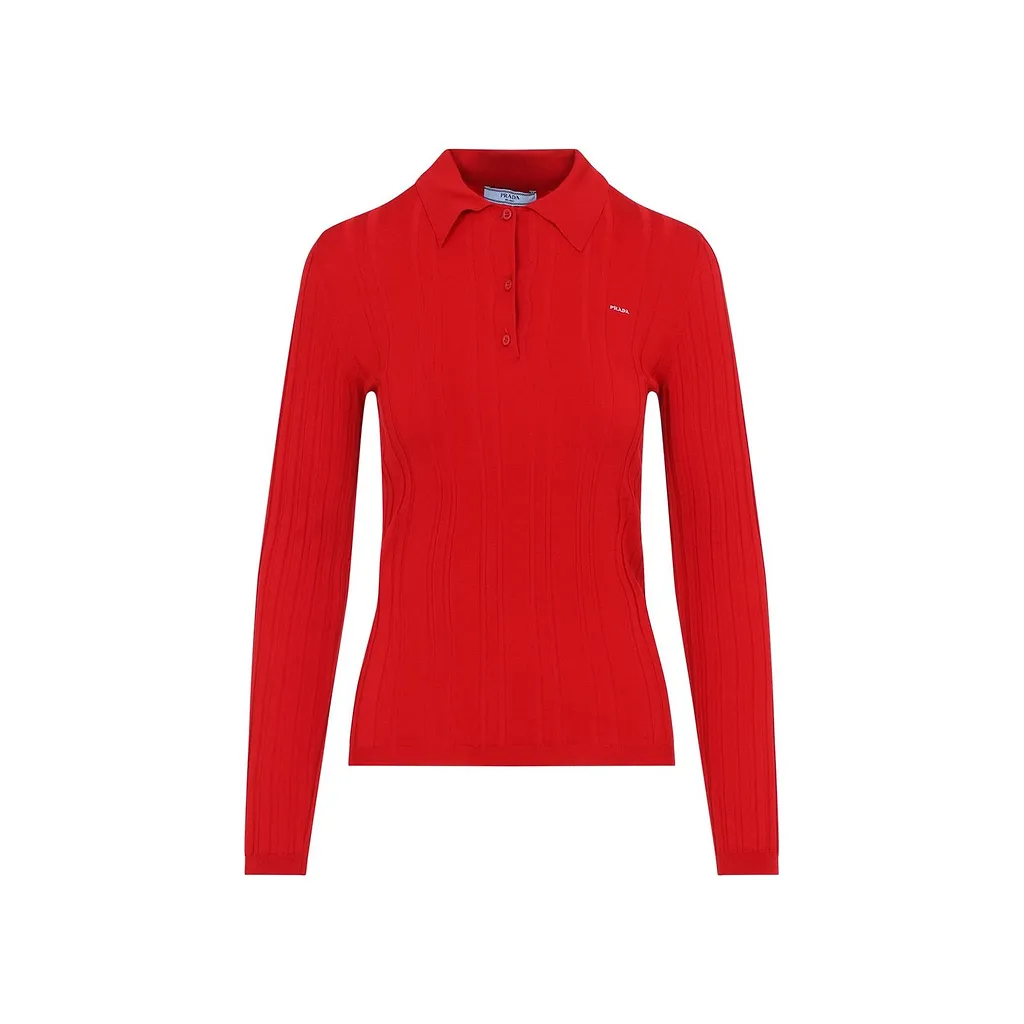 Prada Ribbed Long Sleeved Polo Top