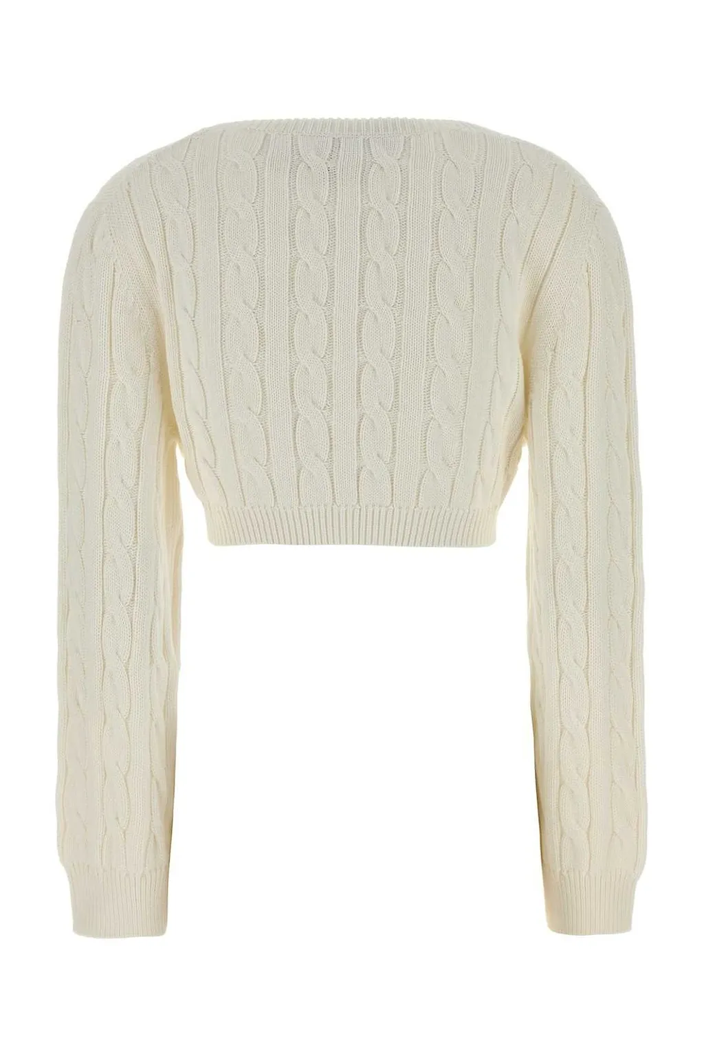 Prada Scollo V Cropped Cable-Knit Sweater