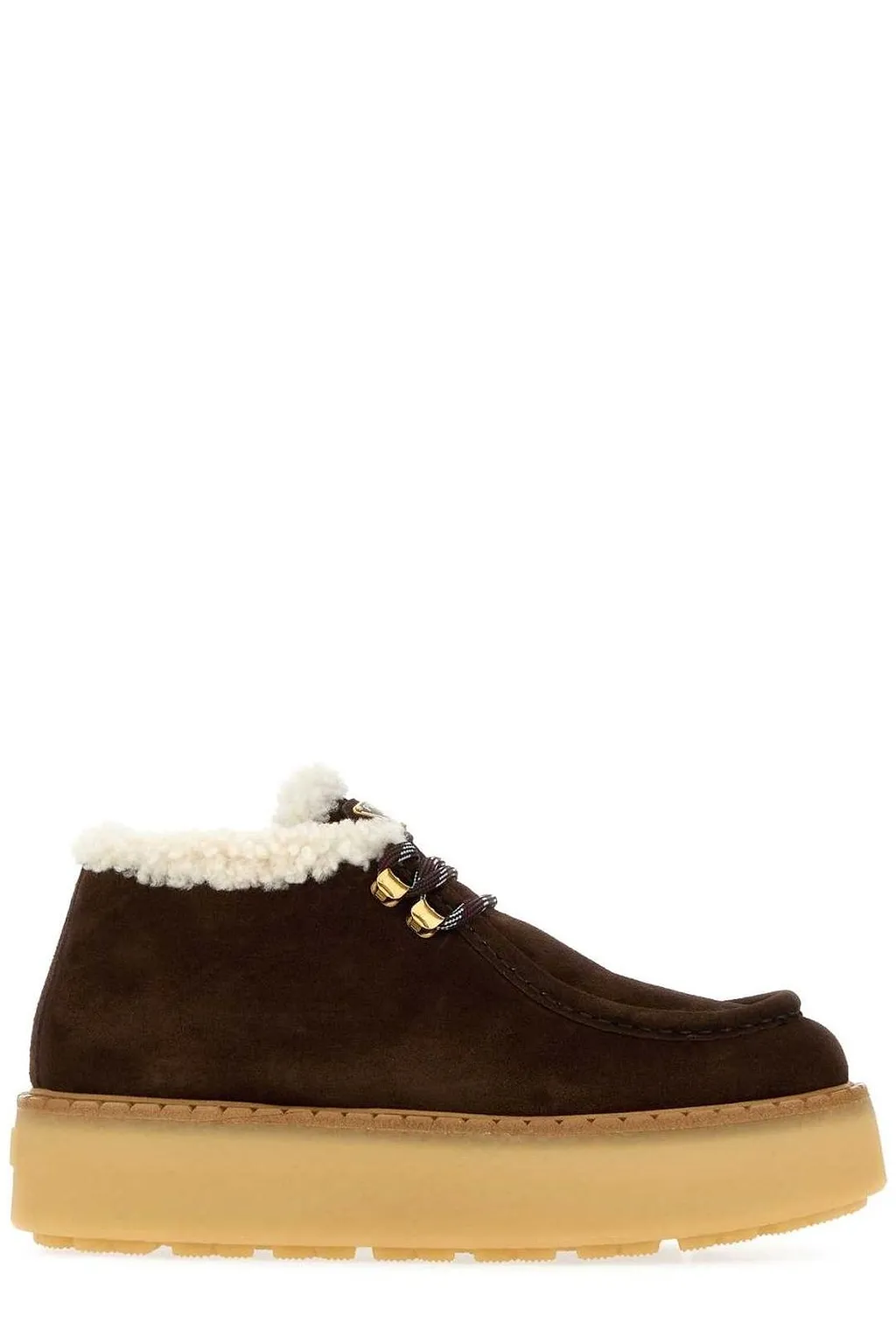 Prada Shearling Trim Platform Lace-Up Shoes