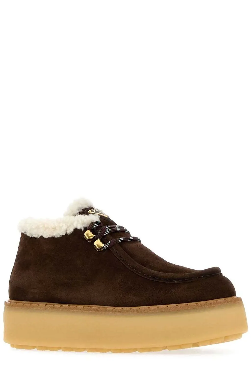 Prada Shearling Trim Platform Lace-Up Shoes