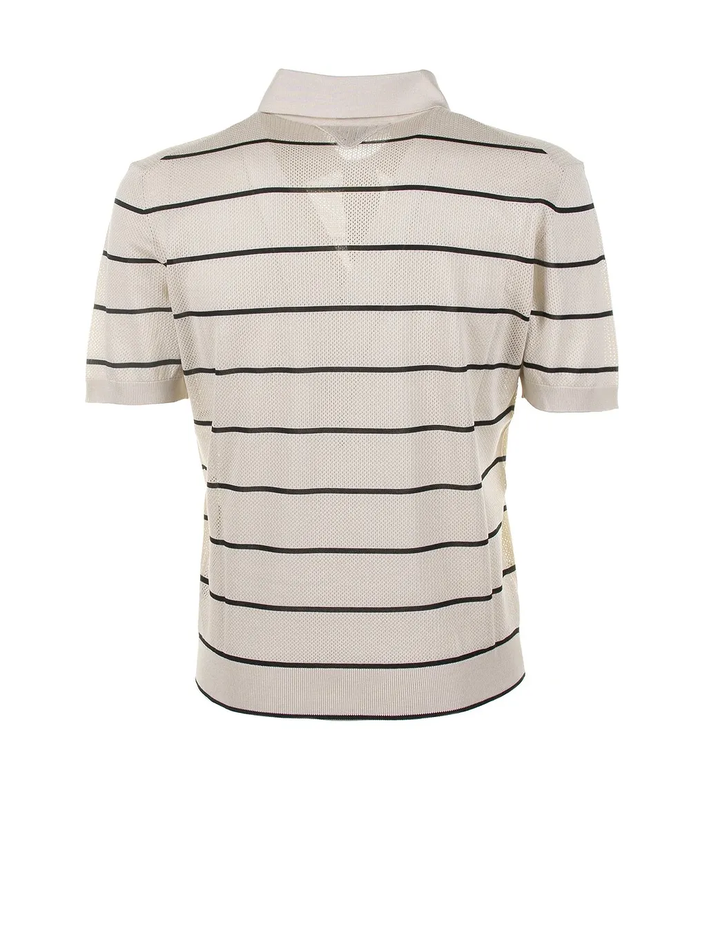 Prada Short-Sleeved Striped Open-Knit Polo Shirt