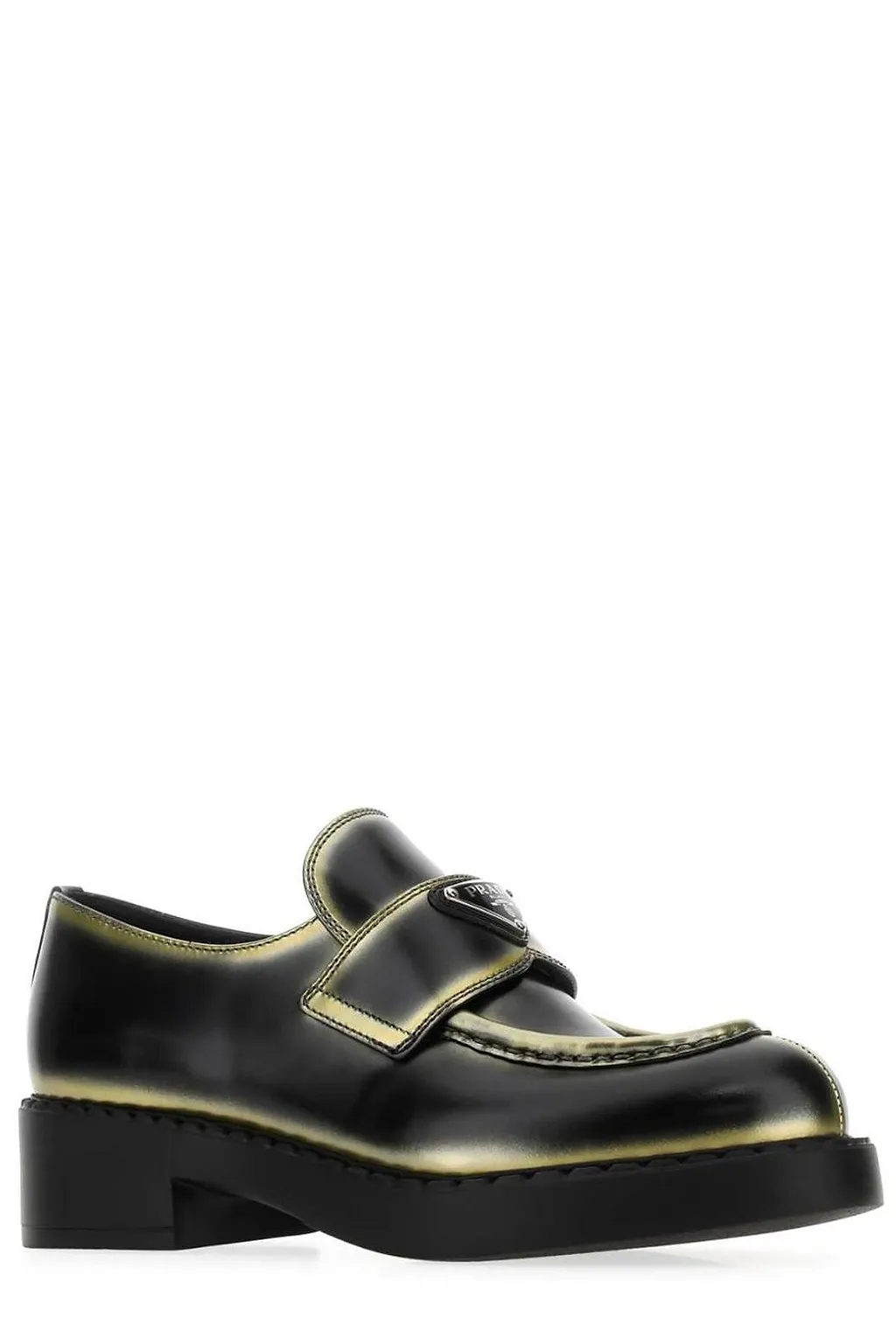 Prada Spray Painted Effect Logo Plaque Loafers
