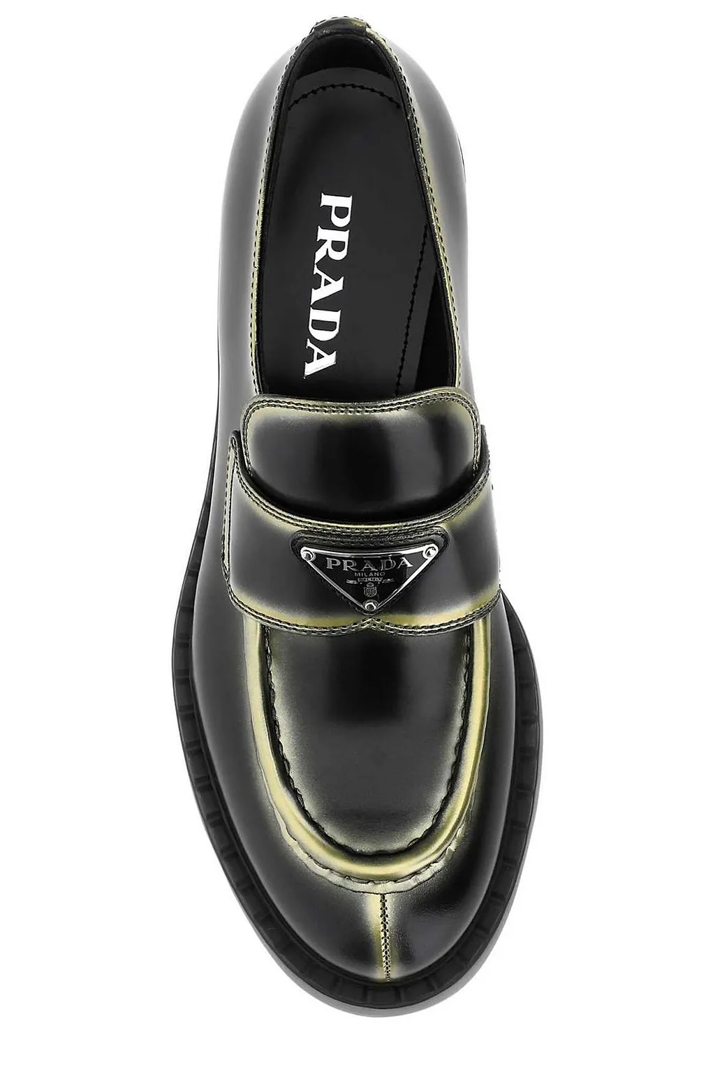 Prada Spray Painted Effect Logo Plaque Loafers