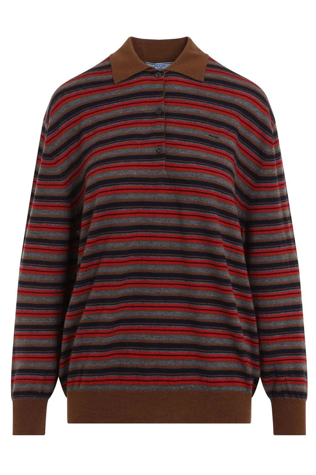 Prada Long-Sleeved Striped Knitted Polo Top