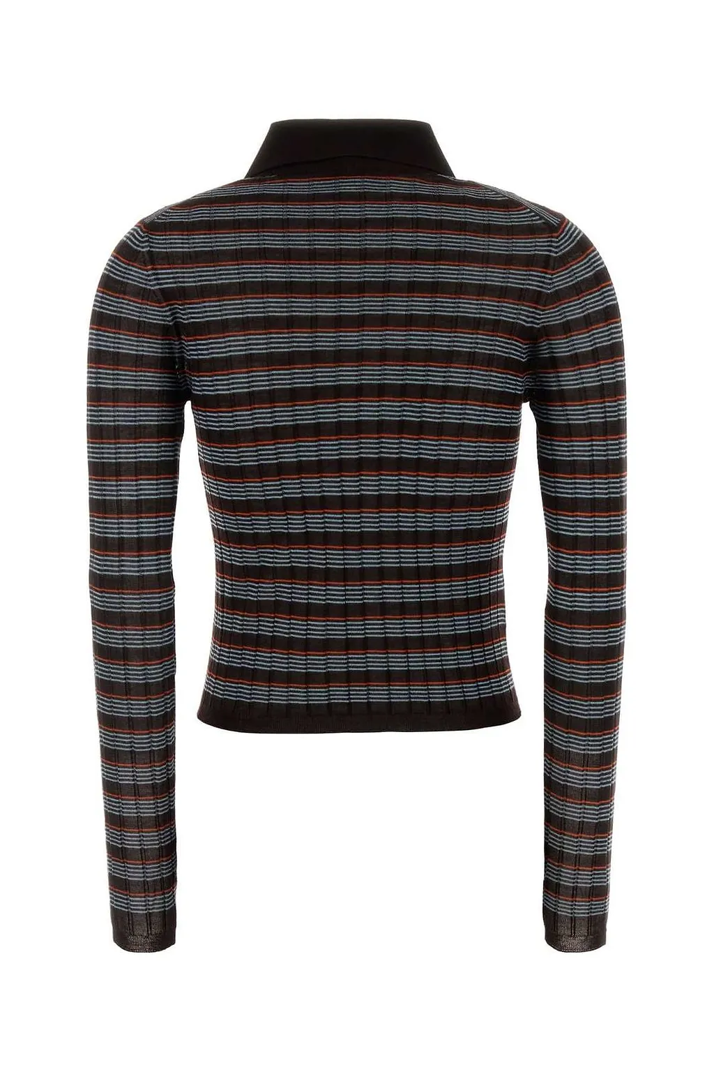 Prada Striped Embroidered Knitted Polo Top