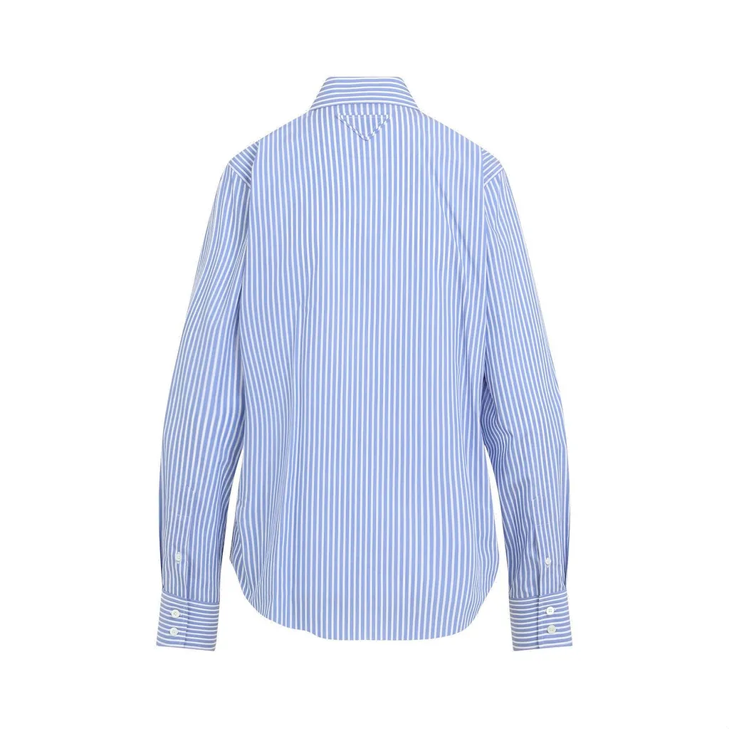 Prada Embellished Long Sleeved Striped Shirt
