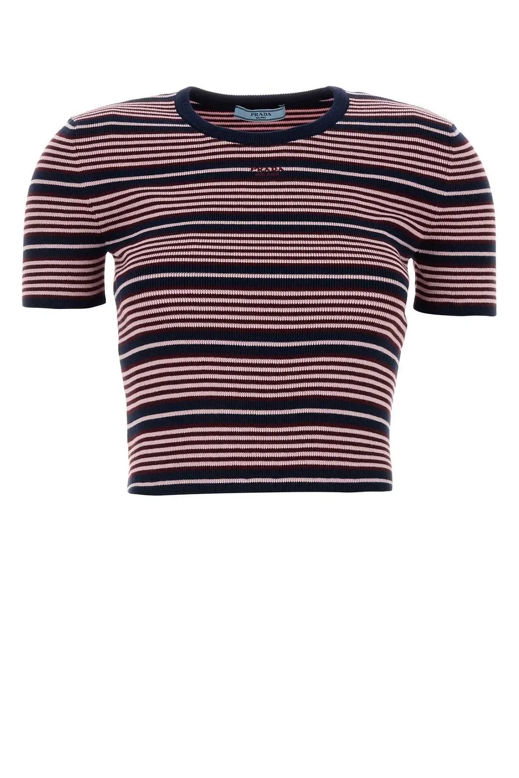 Prada Striped Short-Sleeve Knitted Top