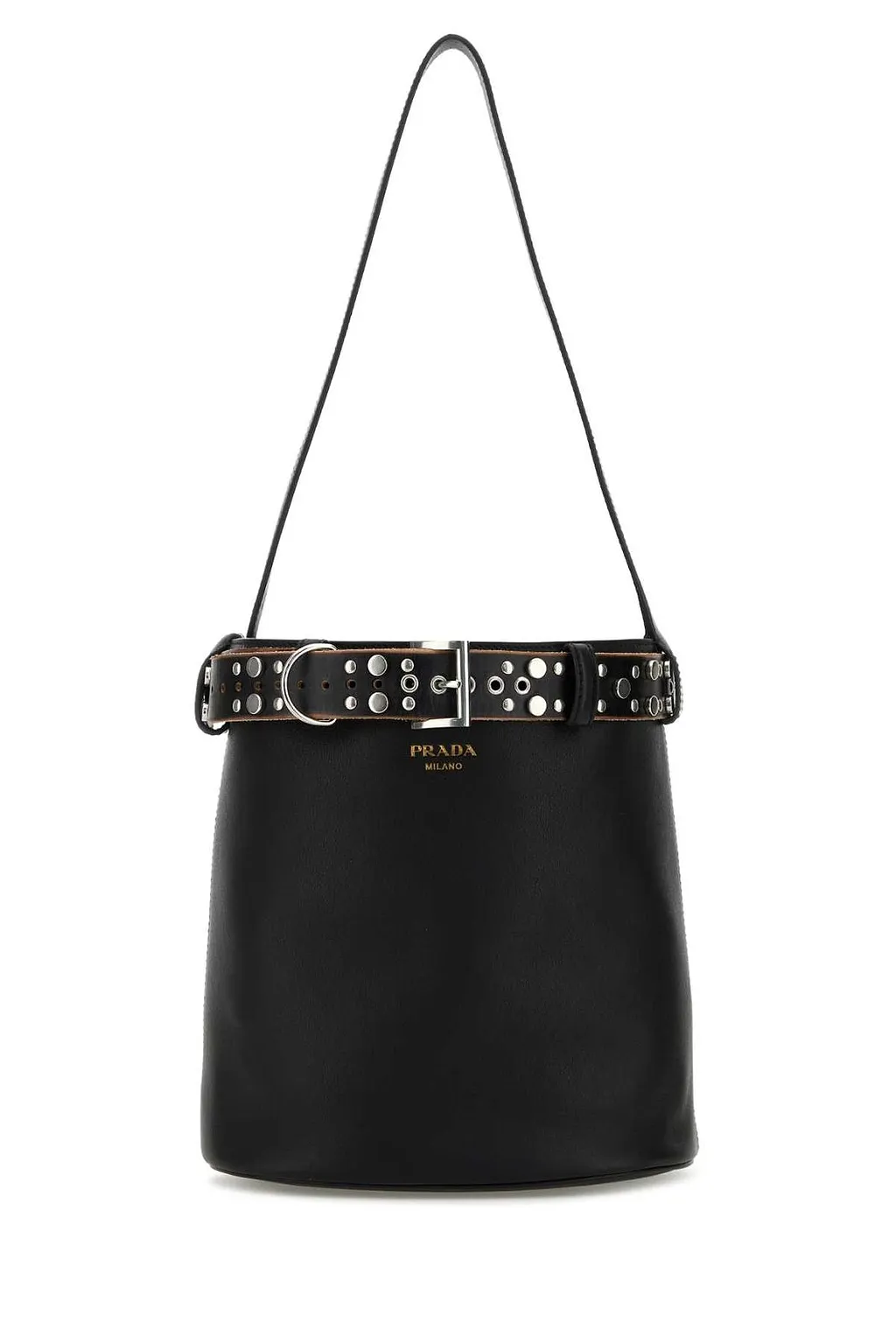 Prada Stud-Embellished Belt Bucket Bag