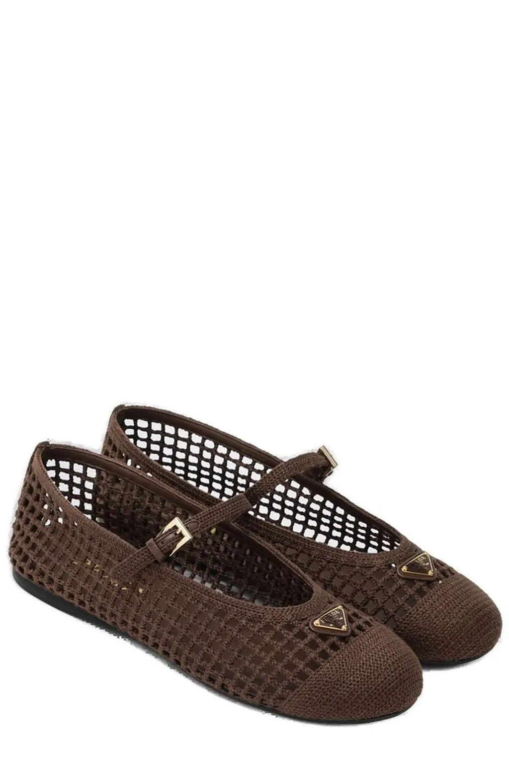 Prada Triangle-Logo Crochet Ballerinas