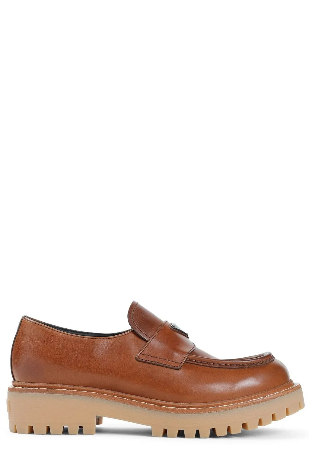 Prada Logo Plaque Round Toe Loafers