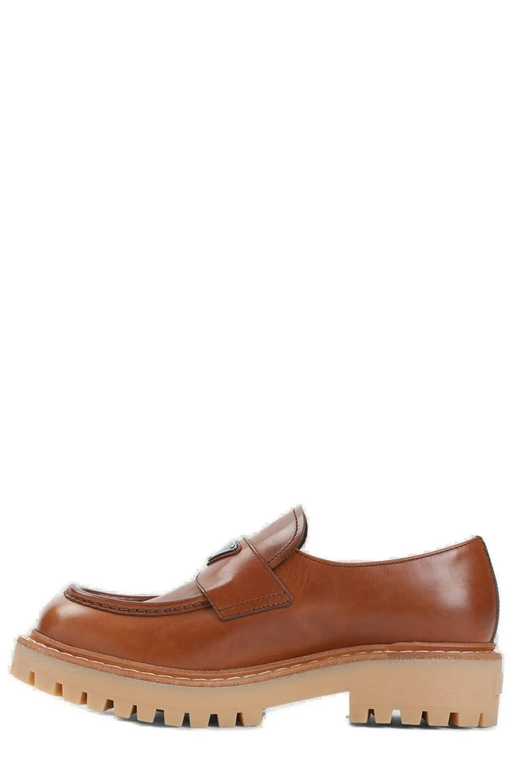 Prada Logo Plaque Round Toe Loafers