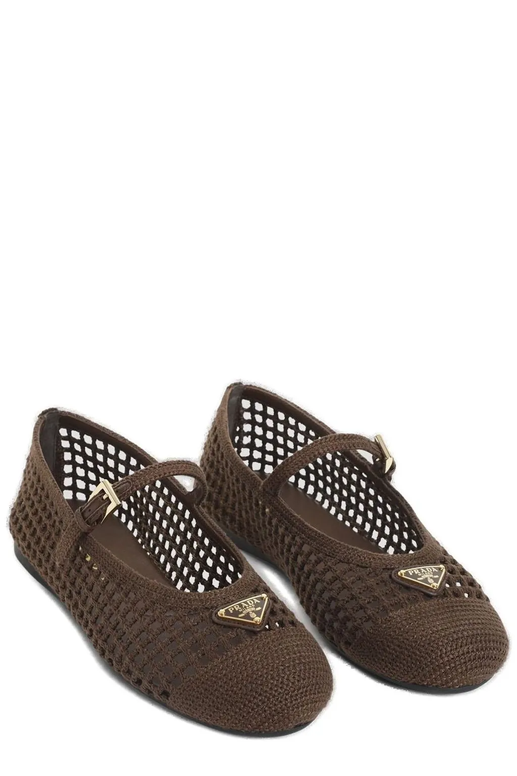Prada Triangle-Logo Mesh Ballerinas