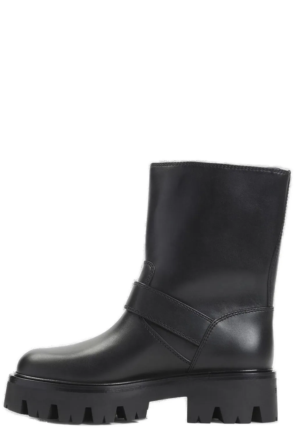 Prada Logo Plaque Buckled Biker Boots