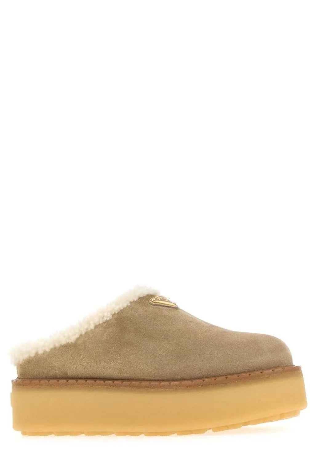 Prada Triangle-Logo Round-Toe Mules