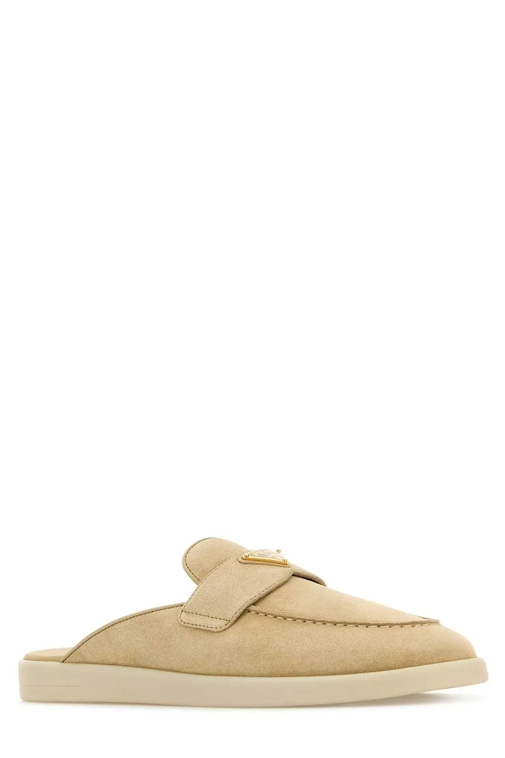 Prada Triangle-Logo Round-Toe Slippers