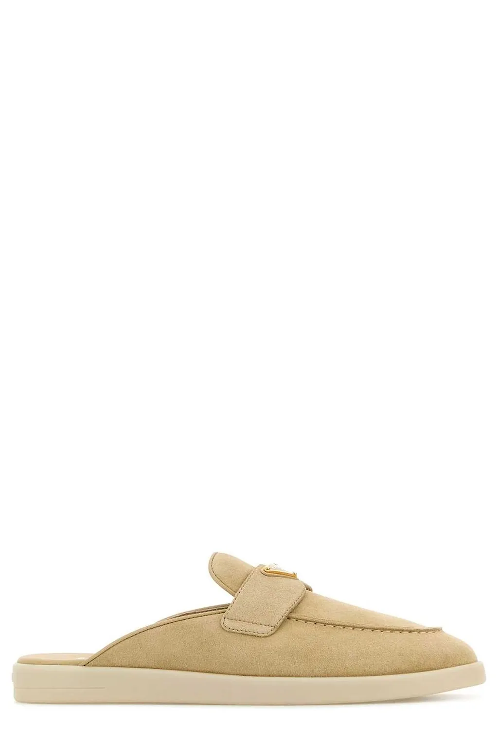 Prada Triangle-Logo Round-Toe Slippers