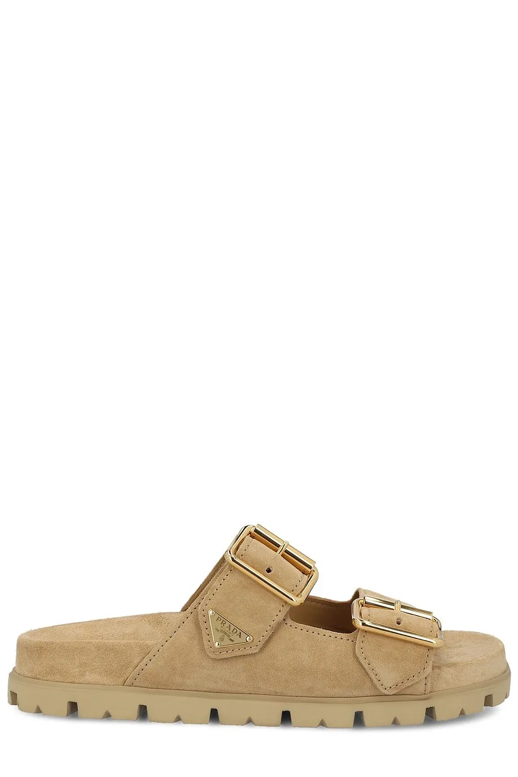 Prada Triangle-Logo Open-Toe Slides