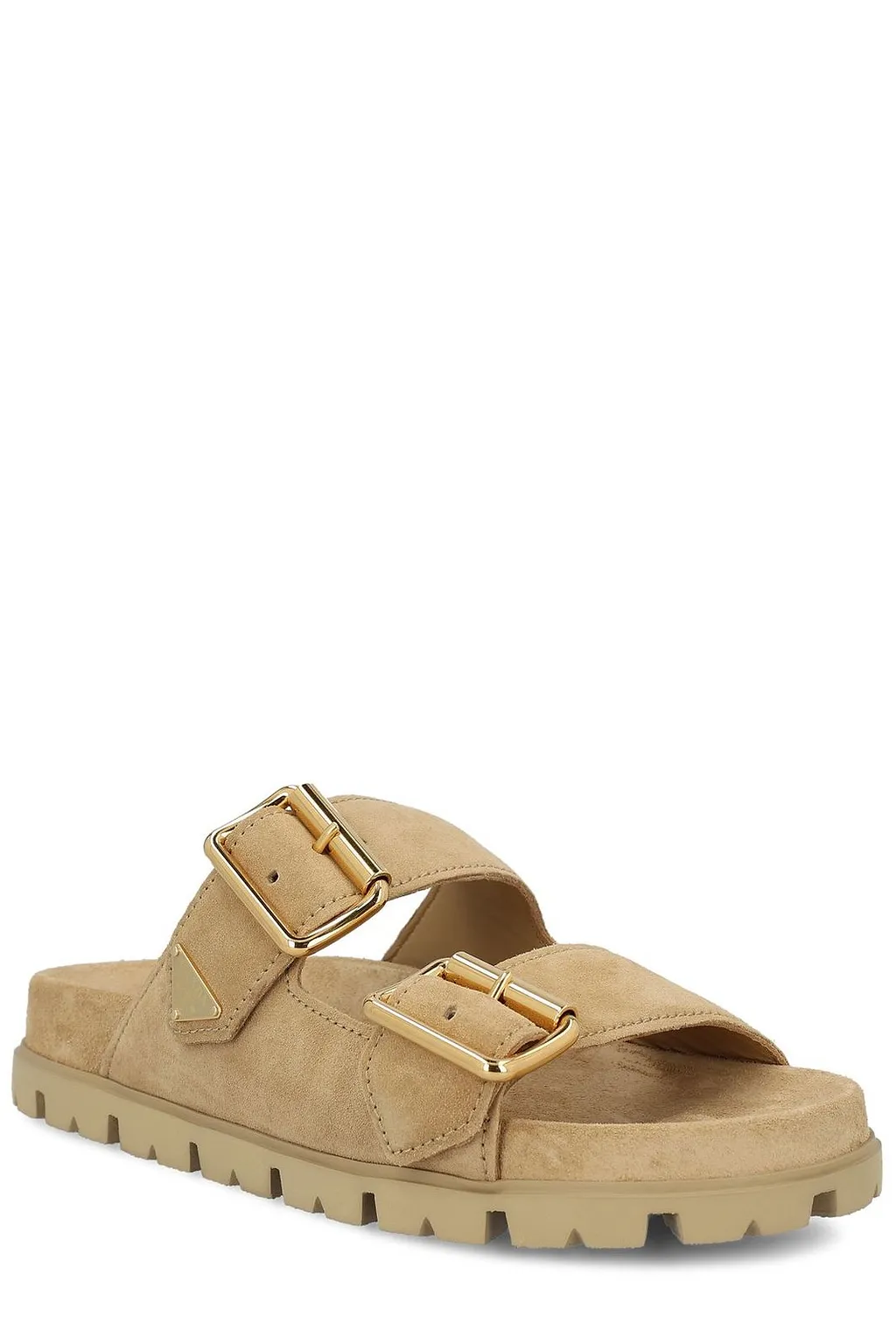 Prada Triangle-Logo Open-Toe Slides