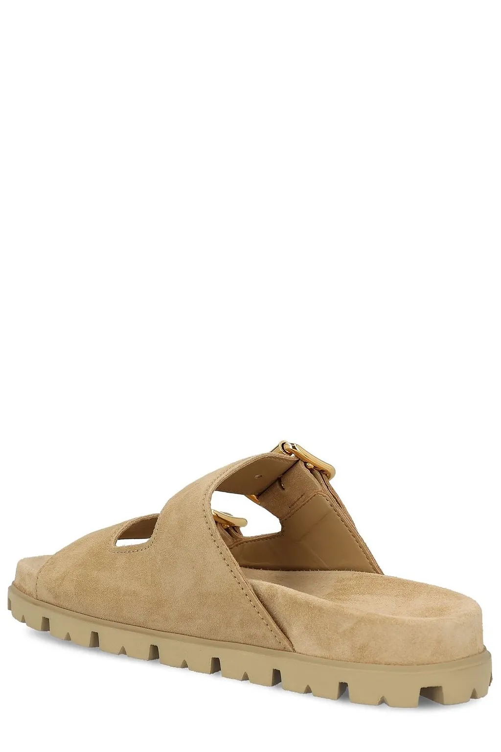 Prada Triangle-Logo Open-Toe Slides