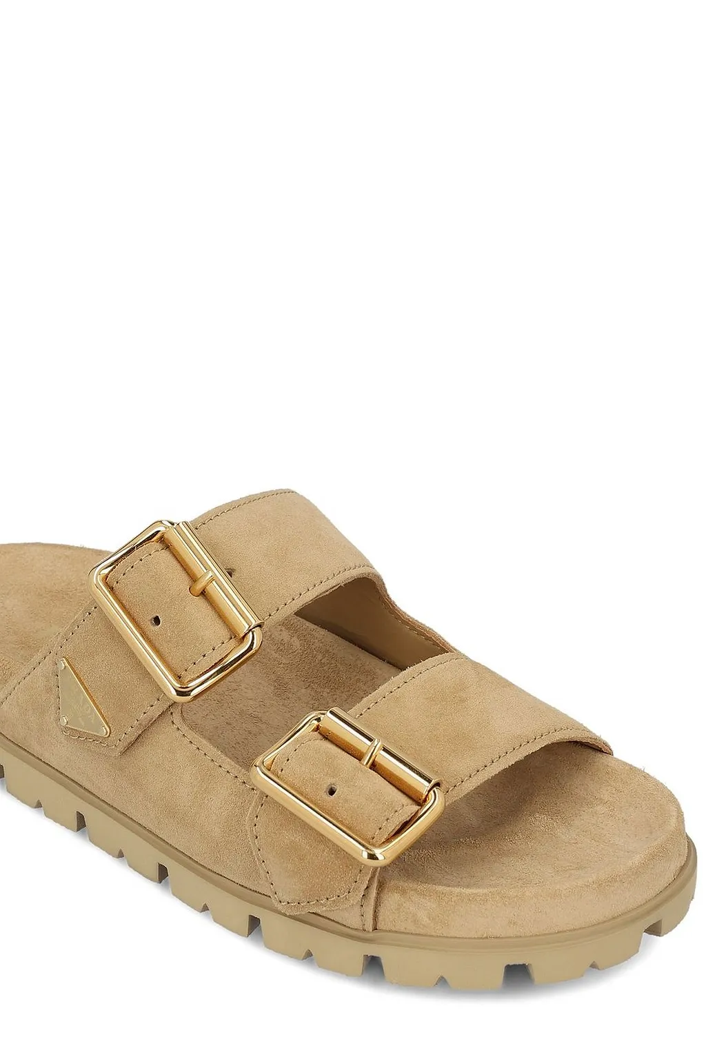 Prada Triangle-Logo Open-Toe Slides
