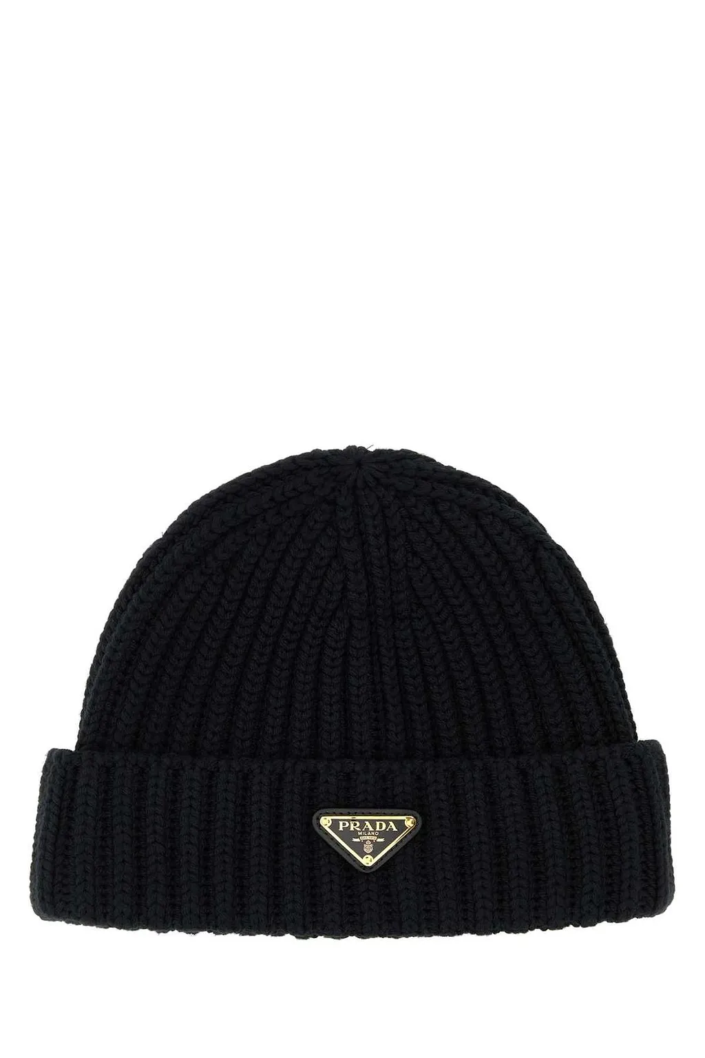 Prada Logo Plaque Ribbed Beanie